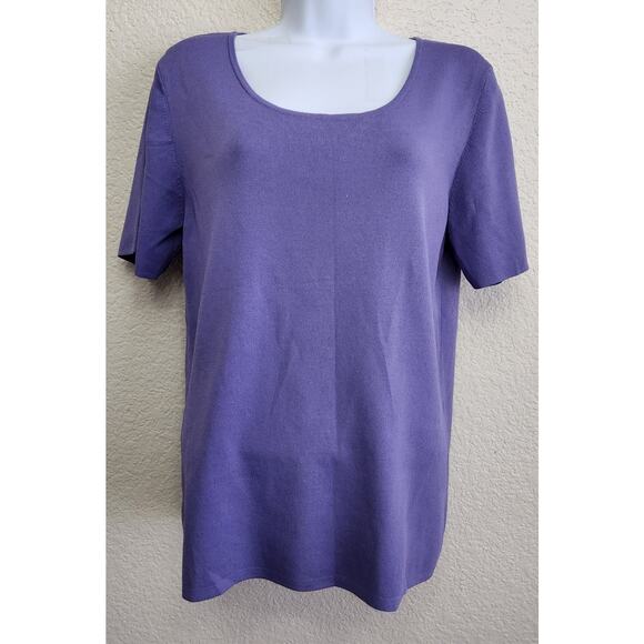 Draper's & Damon's Purple Round Neck Short Sleeve Top Large Lightweight Stretch - Picture 1 of 4